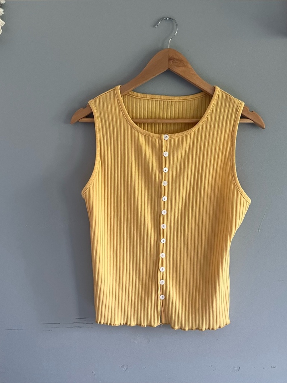 Sleeveless Ribbed Button-Front Top in Mustard Yellow